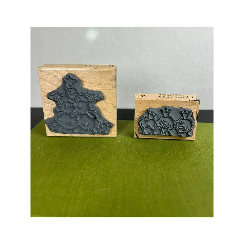 Vtg Wooden Rubber Stamps- Chicks Tree- wise chick- Set of Two- 3x3